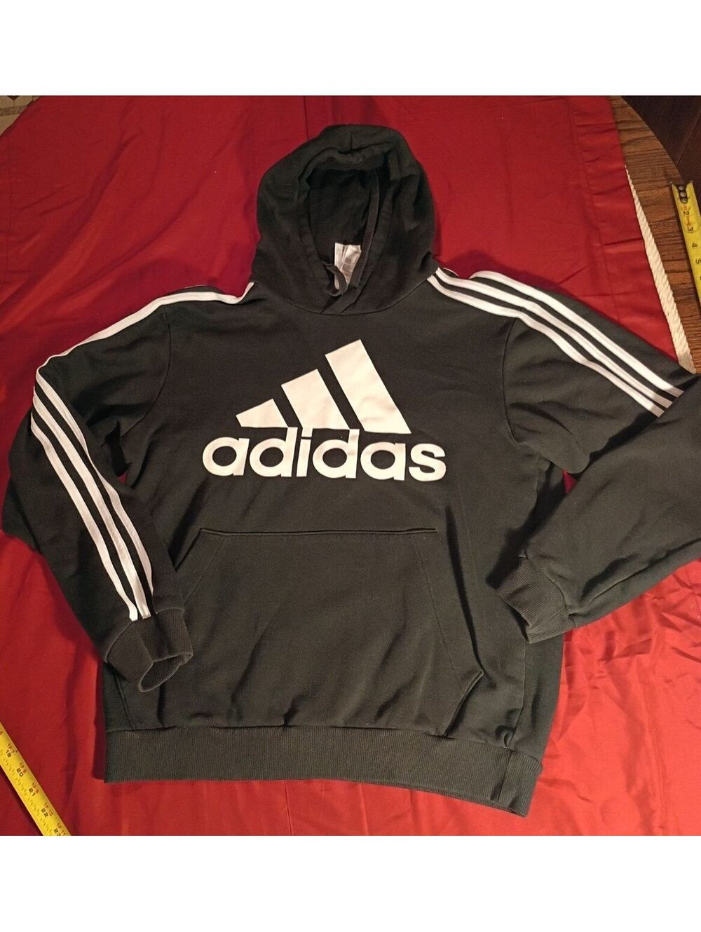 Adidas Black Hoodie with White Stripes and Logo, Size M